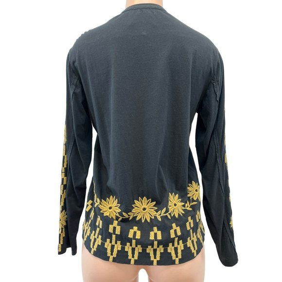 Johnny Was Georgina Raw Seam Henley Top Black Small - Picture 4 of 4